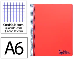 Liderpapel Cuaderno Espiral A6 Micro Wonder Rojo Cuadrícula 5mm 120h