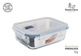 Santa Clara Frasco Fiambrera 1 Litro Borosilicato Rectangular Hermético con Válvula Freshlock, 20.5 x 15.5 x7555 cm (6 Unidades)