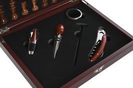 DKD Home Decor Set de Vino de Ajedrez Mate Marrón Colección Caballero
