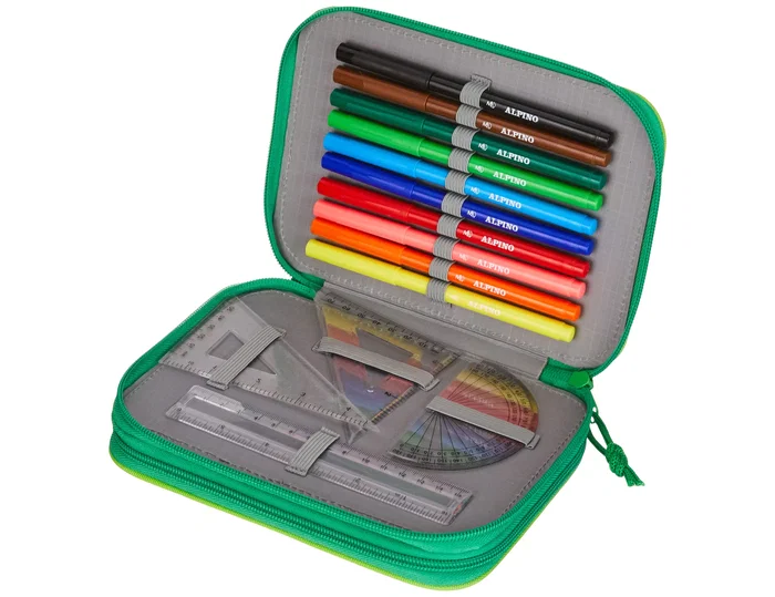 Alpino Plumier Escolar de Dos Compartimentos con 32 Piezas de Material Alpino Plumier Escolar de Dos Compartimentos con 32 Piezas de Material