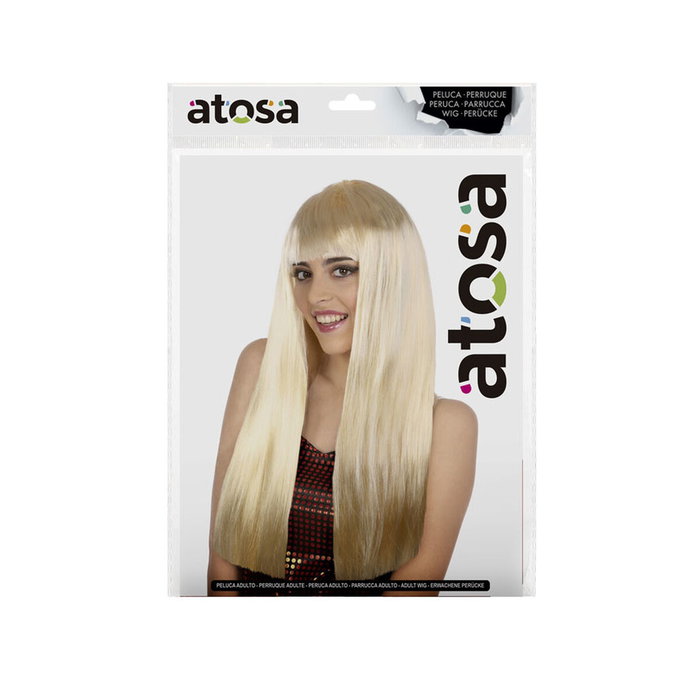 Peluca larga lisa rubia con flequillo de 60cm y 120g