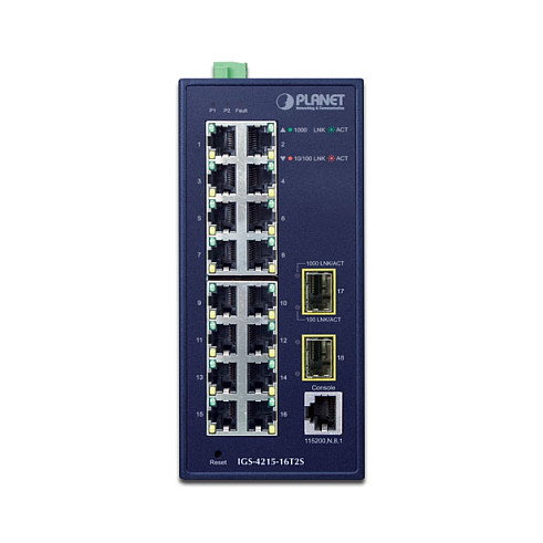 Planet IGS-4215-16T2S Switch Industrial Gestionado 16 Puertos Gigabit y 2 SFP