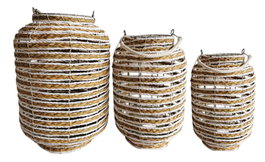 DKD Home Decor Set de 3 Portavelas de Seagrass y Metal Natural