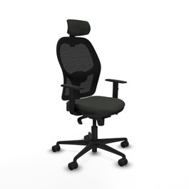 PIQUERAS Y CRESPO Silla de oficina Jorquera con mecanismo Sincro y cabecero regulable, Negro