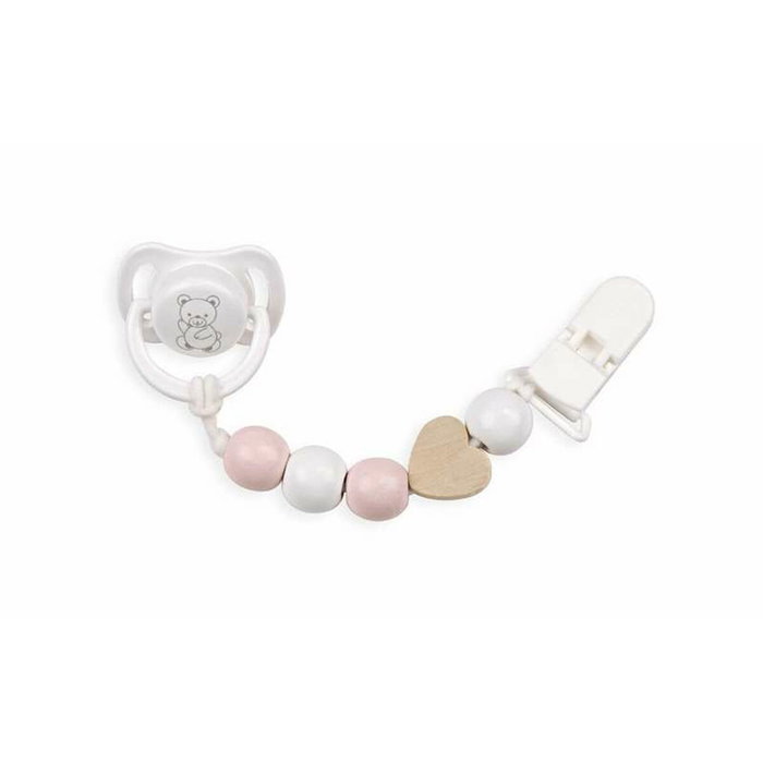 Muñecas Arias Set de Chupete con Cadena de Madera y Pinza Blanca