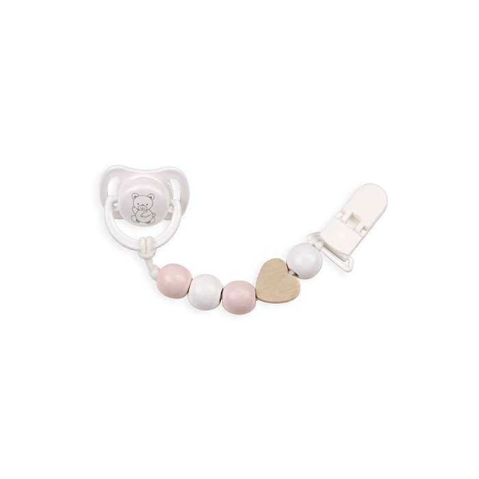 Muñecas Arias Set de Chupete con Cadena de Madera y Pinza Blanca