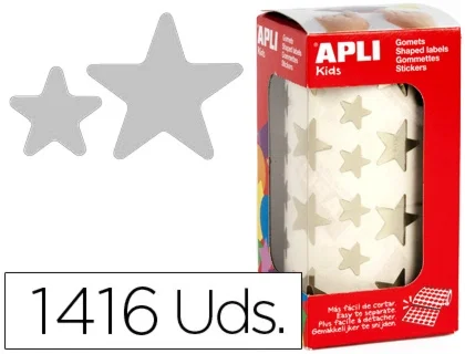 Apli Gomets Autoadhesivos Estrellas Grandes Plata Rollo 1416 Unidades 115x60x60 mm Apli Gomets Autoadhesivos Estrellas Grandes Plata Rollo 1416 Unidades 115x60x60 mm