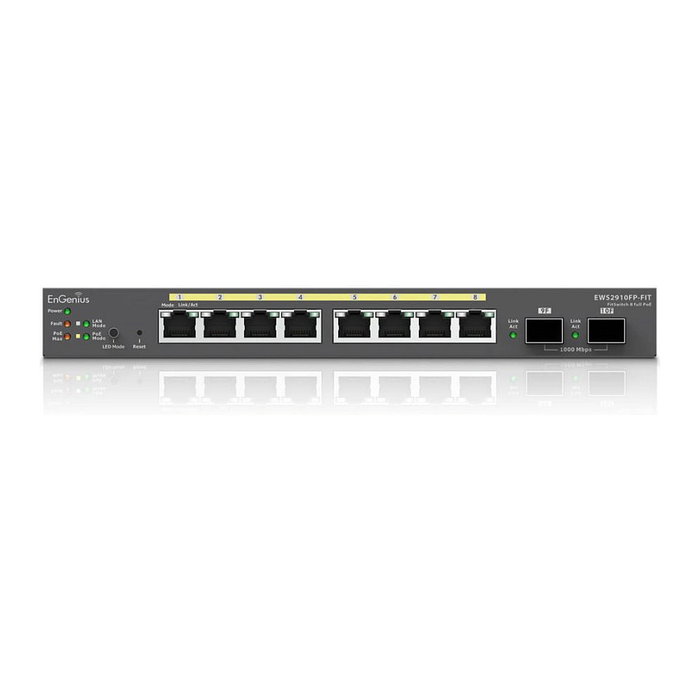 EnGenius EWS2910FP-FIT Switch Gestionado L2/L3 con 8 Puertos Gigabit PoE af/at(+) 130W y 2 Puertos SFP, 20 Gbit/s de Capacidad de Conmutación