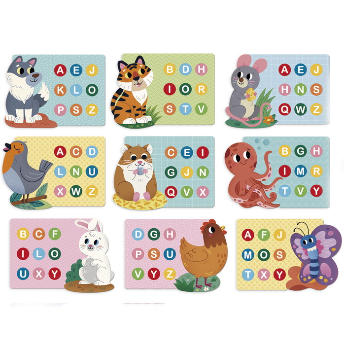 Diset Juego Bingo El Alfabeto con Hojas Magnéticas y Figuras de Animales de Madera