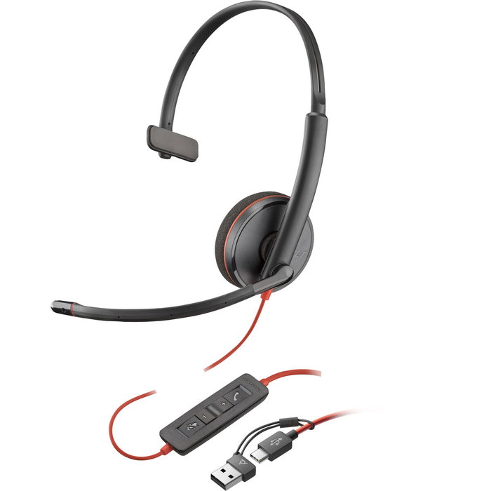 Poly Blackwire 3210 Auriculares Monoaurales USB-C con Adaptador USB-A