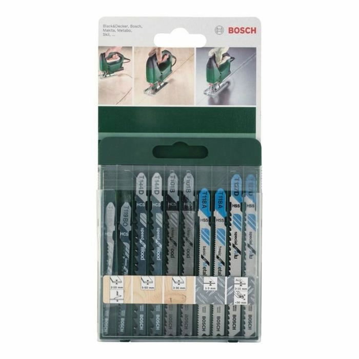 Bosch Juego de 10 hojas de sierra de calar para madera y metal mezclados