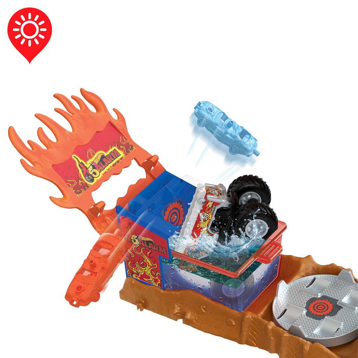 Hot Wheels Monster Trucks Arena Smasher Conjunto de Juego 5 Alarm Rescue Color Shifters HPN73