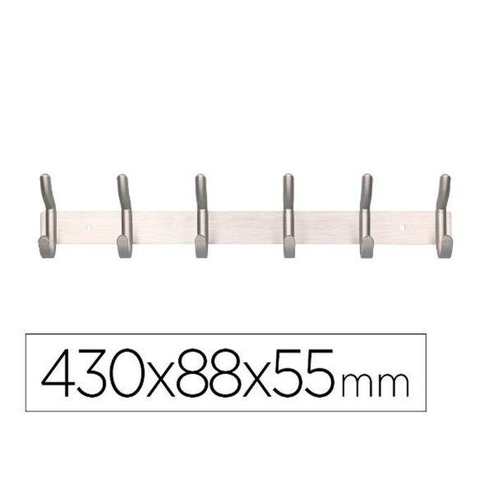 Liderpapel Perchero de Pared Metálico con 6 Colgadores Plata Mate