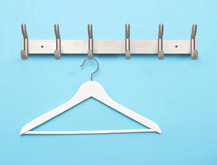 Liderpapel Perchero de Pared Metálico 6 Colgadores, Color Plata Mate, 430x88x55 mm