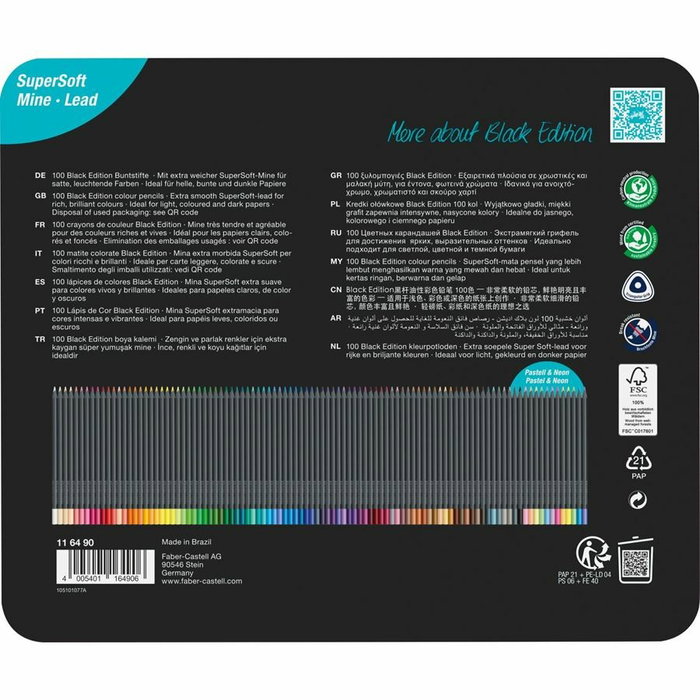 Faber Castell Black Edition Lápices de Colores, Estuche Metálico, 100 unidades, Colores Surtidos Faber Castell Black Edition Lápices de Colores, Estuche Metálico, 100 unidades, Colores Surtidos