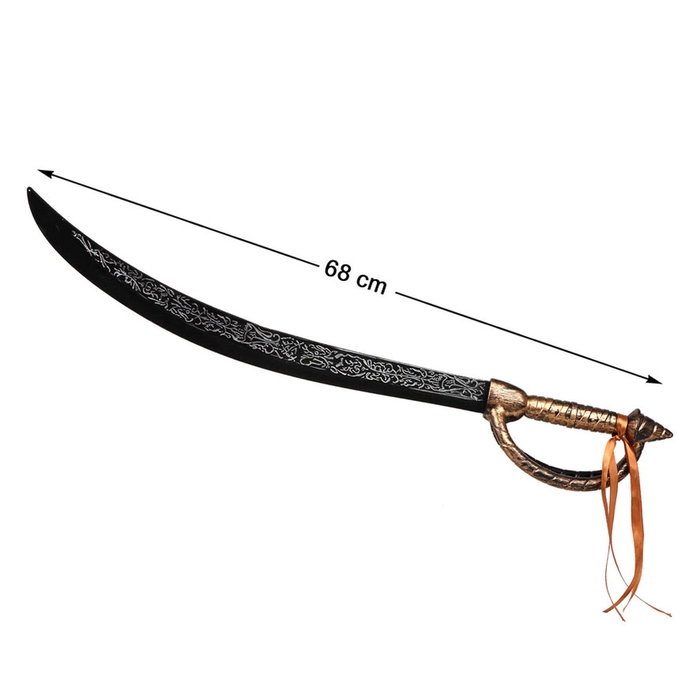 Atosa Espada de Pirata de 68 cm con Hoja Negra Grabada y Empuñadura Dorada