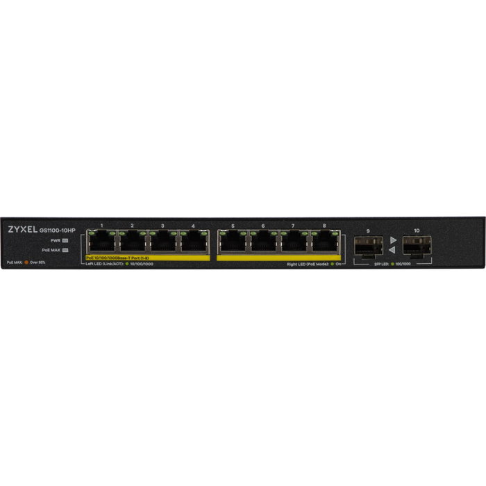 Zyxel GS1100-10HP v2 Switch No Administrado con 8 Puertos PoE+ y 2 SFP