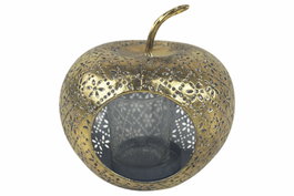 DKD Home Decor Portavelas de Metal y Cristal con Diseño de Manzana, Dorado