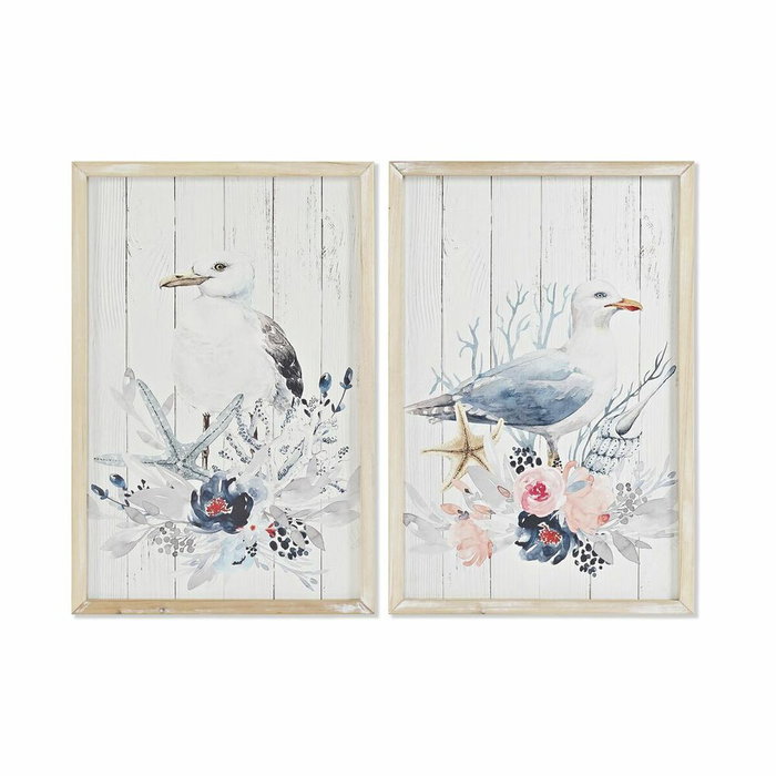 DKD Home Decor Set de 2 Cuadros Enmarcados Gaviota Blanco MDF