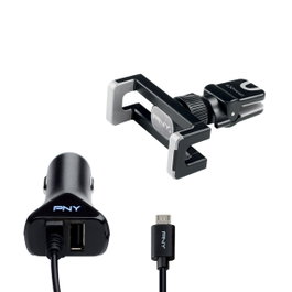 PNY Road Kit con Soporte, Cargador Doble y Cable Dual Negro