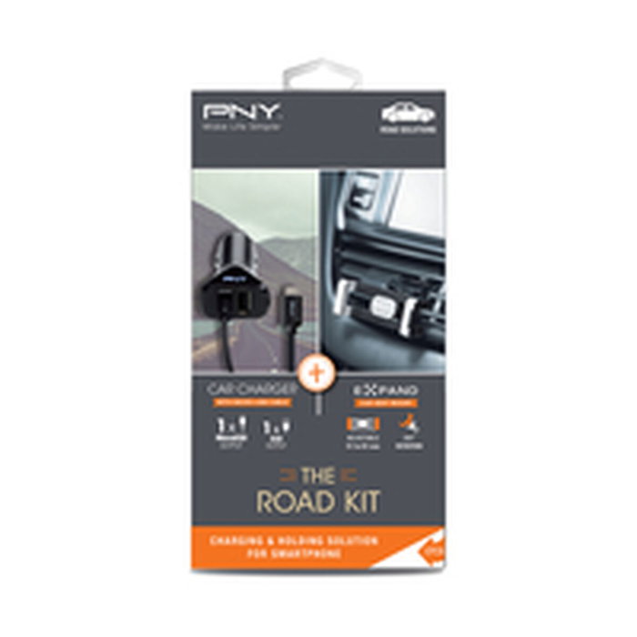 PNY Road Kit con Soporte, Cargador Doble y Cable Dual Negro