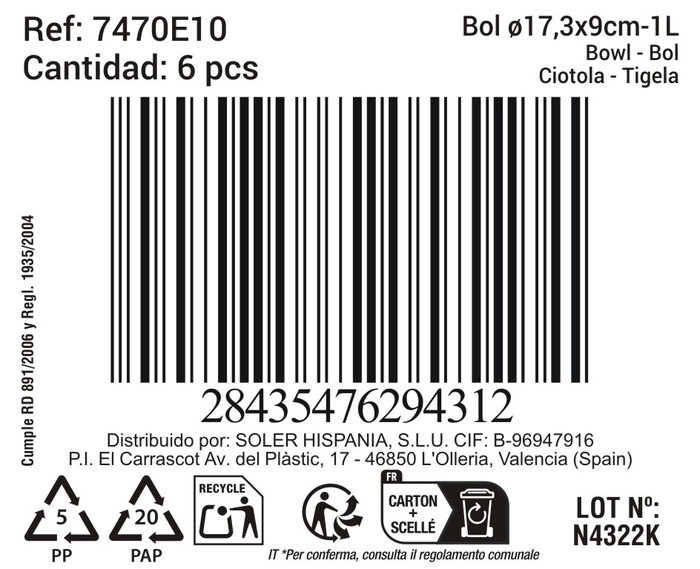 La Mediterranea Bol 1000Ml Ø17,3x9 cm "Black Clay" Md (12 Unidades)