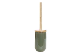 DKD Home Decor Escobillero de Gres y Bambú Verde y Natural 10x10x42 cm