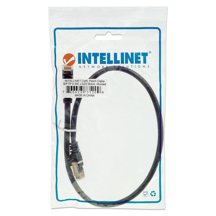 Intellinet Cable de Red Patch RJ45 Cat6 S/FTP Cobre LSZH 0.5m Negro - Certificado EIA/TIA 568B 350 MHz