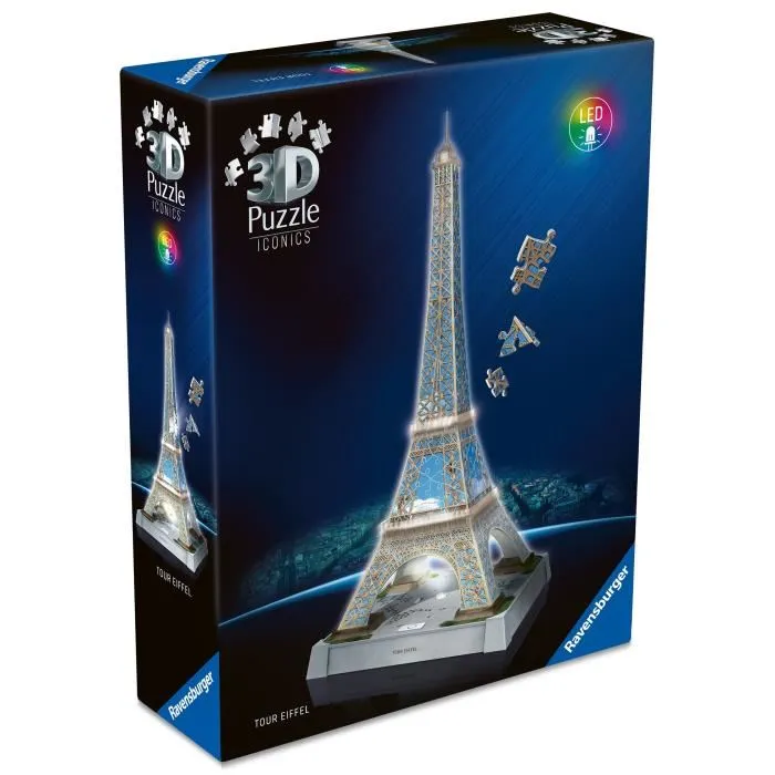 Ravensburger RAV12008024 Rompecabezas 3D Icónico: Torre Eiffel Iluminada