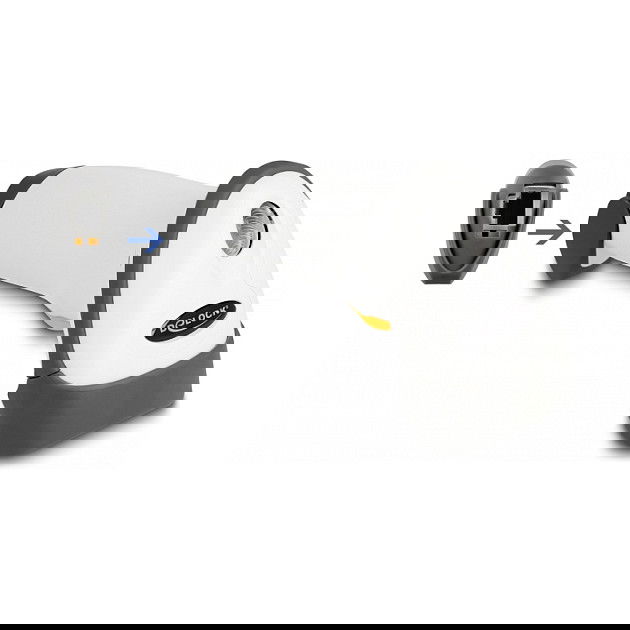 Delock Lector de Códigos de Barras USB 1D Portátil Laser, Soporte Incluido, Escanea Code 128, EAN-13, EAN-8, ISBN, 200 lecturas/s, Color Gris Claro