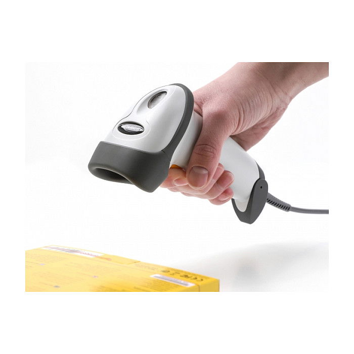 Delock Lector de Códigos de Barras USB 1D Portátil Laser, Soporte Incluido, Escanea Code 128, EAN-13, EAN-8, ISBN, 200 lecturas/s, Color Gris Claro