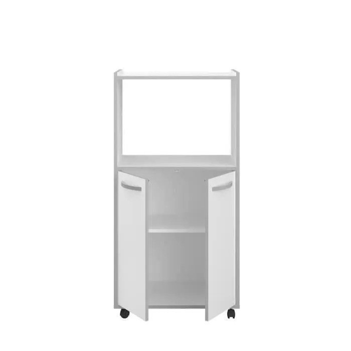 Oslo Carro de cocina L 60cm Blanco, 2 puertas, Melamina Mate, Patas Alu, 60x43x118 cm, Hecho en Francia
