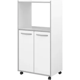 Oslo Carro de cocina L 60cm Blanco, 2 puertas, Melamina Mate, Patas Alu, 60x43x118 cm, Hecho en Francia