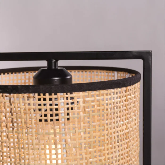 Kamianske Lámpara de Mesa RATÁN Negra Estilo Boho-Chic con Pantalla Natural para Bombilla E27