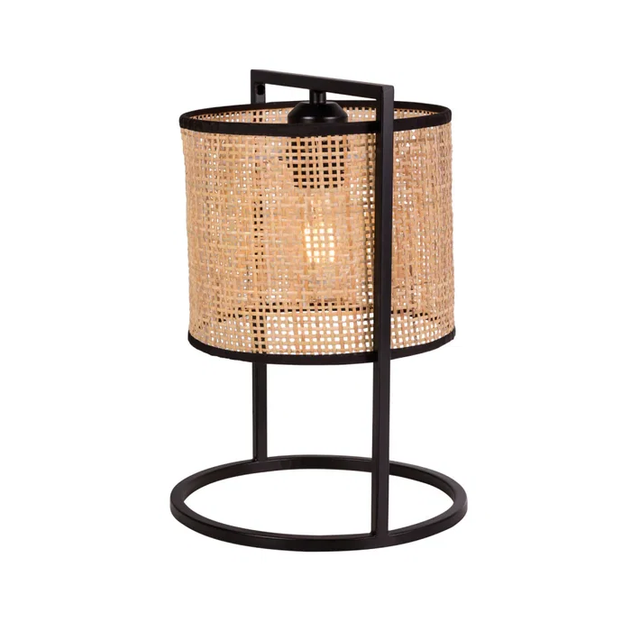 Kamianske Lámpara de Mesa RATÁN Negra Estilo Boho-Chic con Pantalla Natural para Bombilla E27