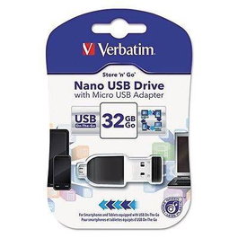 Verbatim Pendrive Nano On-The-Go 32GB USB 2.0 OTG con Adaptador Micro USB, Negro