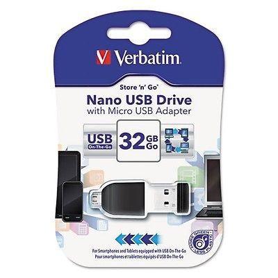 Verbatim Pendrive Nano On-The-Go 32GB USB 2.0 OTG con Adaptador Micro USB, Negro Verbatim Pendrive Nano On-The-Go 32GB USB 2.0 OTG con Adaptador Micro USB, Negro