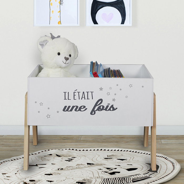 Home Deco Kids Cubo Almacenar Juguetes Libros con 2 Compartimentos y Patas de Madera 60x30x45 cm