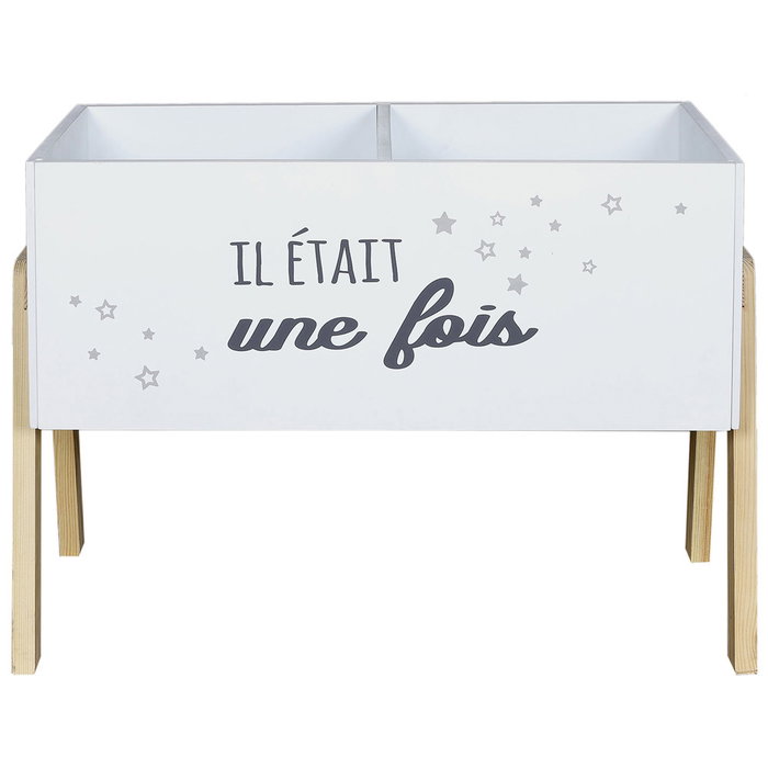 Home Deco Kids Cubo Almacenar Juguetes Libros con 2 Compartimentos y Patas de Madera 60x30x45 cm