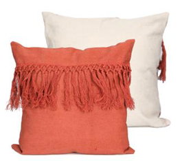 DKD Home Decor Cojín de Algodón Reciclado con Flecos Terracota