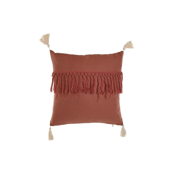 DKD Home Decor Cojín de Algodón Reciclado con Flecos Terracota