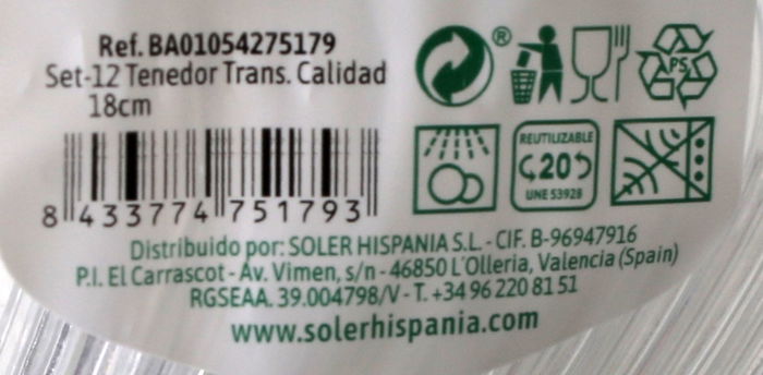 Algon Set-12 Tenedor Medium Trans. 18 cm (36 Unidades)