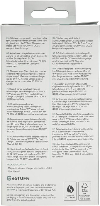 eSTUFF Cargador inalámbrico magnético QI2 15W para iPhone 12-16 MagSafe y smartphones Android con cable USB-C