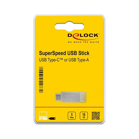 DeLOCK USB 3.2 Gen 1 USB-C + USB-A Lápiz de Memoria 32GB Carcasa de Metal Plateado