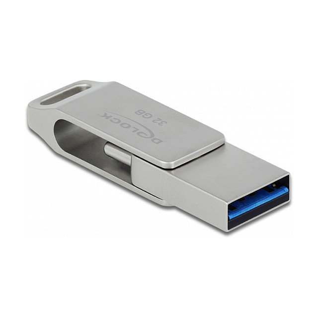 DeLOCK USB 3.2 Gen 1 USB-C + USB-A Lápiz de Memoria 32GB Carcasa de Metal Plateado