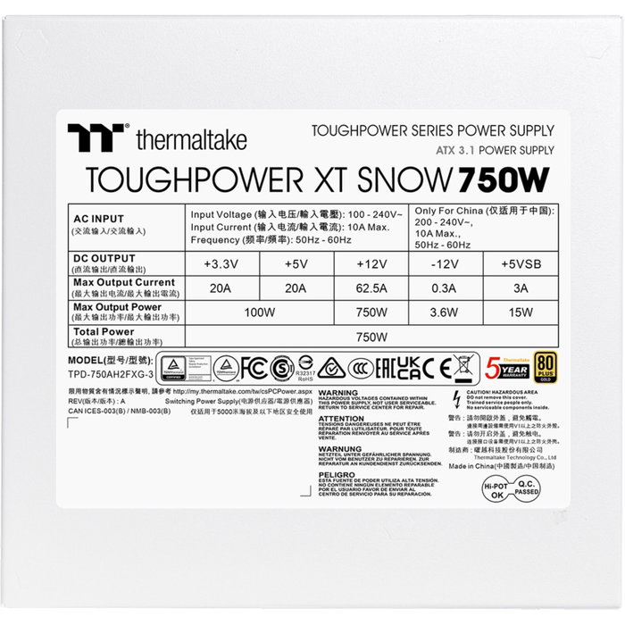 Thermaltake Toughpower XT Snow 750W Thermaltake Toughpower XT Snow 750W