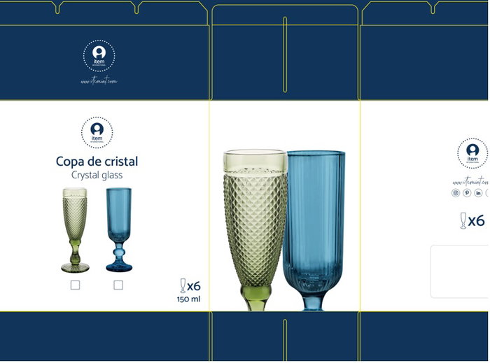 DKD Home Decor Set de 6 Vasos de Cristal Gris Vintage Garbo 240ml