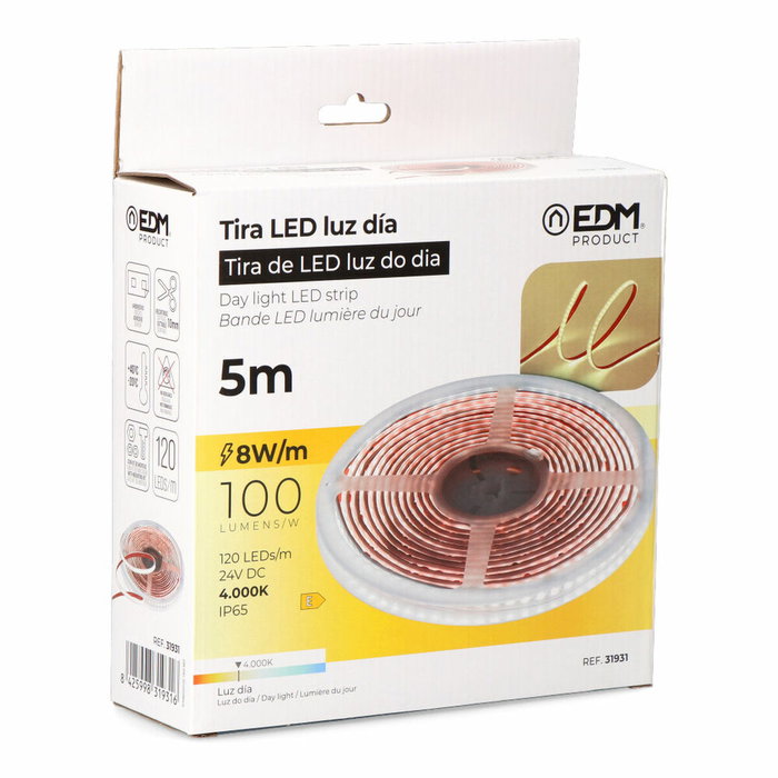 Edm Tira LED Luz Día 4.000K 8 W/m IP65 5 m Edm Tira LED Luz Día 4.000K 8 W/m IP65 5 m