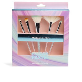 Magic Studio Sweet Pastel Set - Estuche de pinceles de maquillaje profesional - 5 pinceles: Rubor, Abanico, Plano, Precisión, Angulado