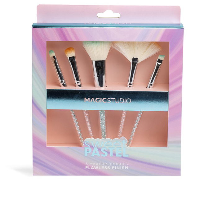Magic Studio Sweet Pastel Set - Estuche de pinceles de maquillaje profesional - 5 pinceles: Rubor, Abanico, Plano, Precisión, Angulado Magic Studio Sweet Pastel Set - Estuche de pinceles de maquillaje profesional - 5 pinceles: Rubor, Abanico, Plano, Precisión, Angulado